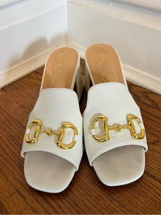 Gucci Slide Sandal with Horsebit in White Leather - Picture 2 of 8